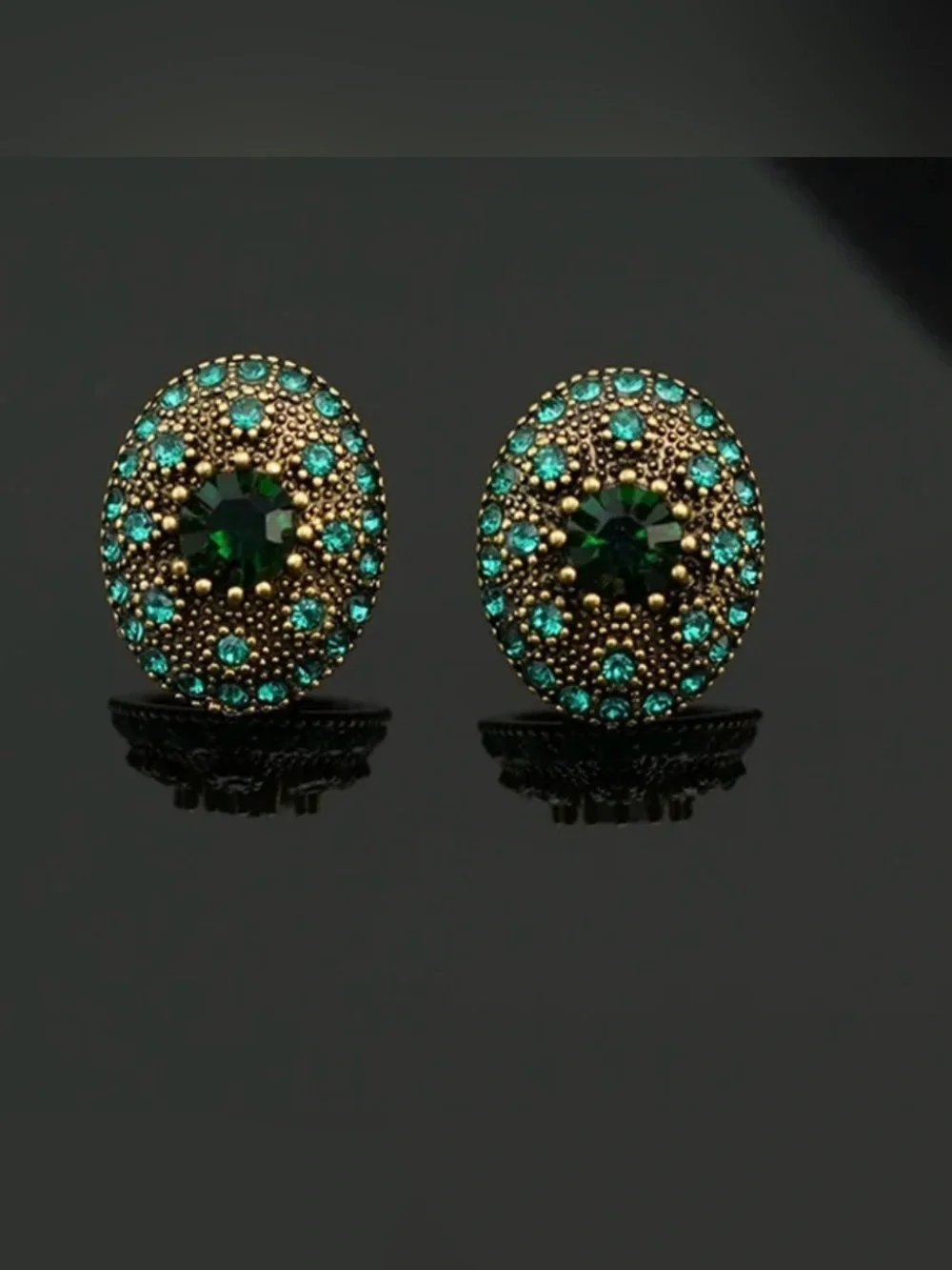 Zara Emerald Green and Gold Crystal Stud Earrings